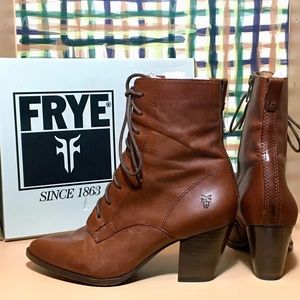 Frye Victorian Lace Up Heeled Leather Ankle Boot